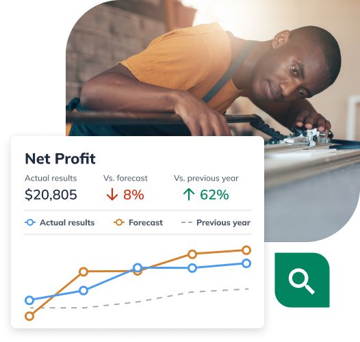 Man examining work with overlayed LivePlan graphics