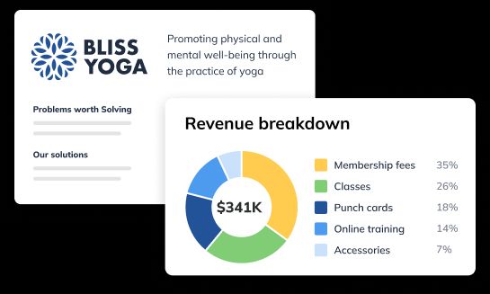 Screenshots of LivePlan pitch and revenue breakdown screens