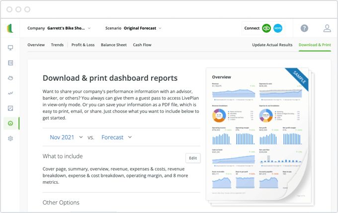 LivePlan Dashboard reports