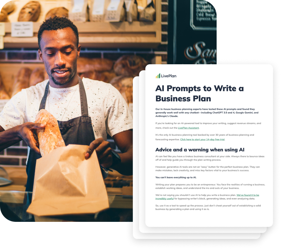 Man working at bakery with example ai prompt template