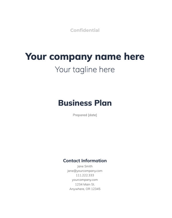 Example Business Plan page