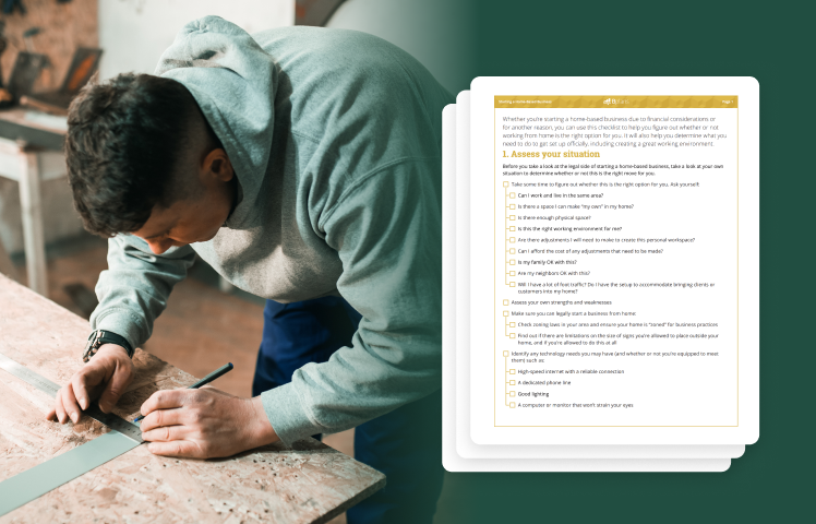 Man working at saw table with example home based business checklist