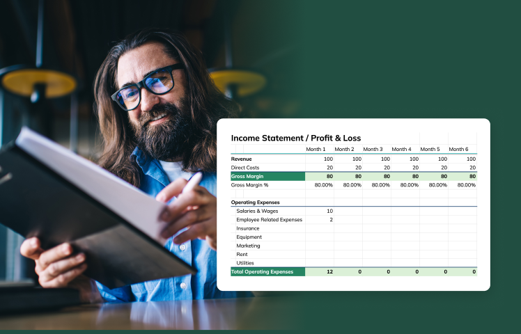 Man working on clipboard with example income statement